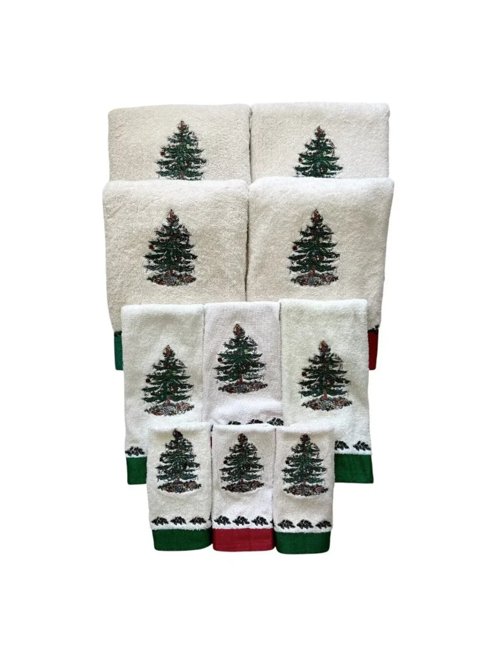 SPODE Christmas Tree Hand Bath Fingertip Decorative Embroidered Towels 10pc Set